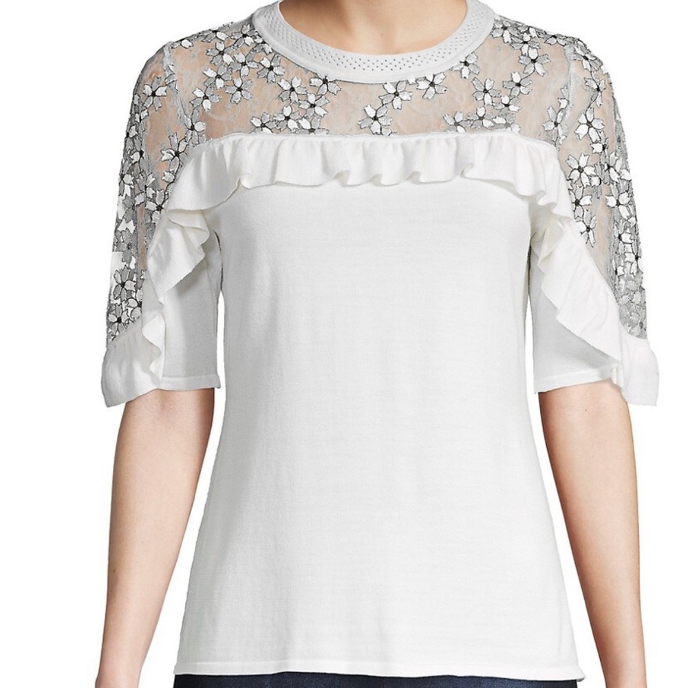 Elie Tahari Flora Illusion Wool Pullover